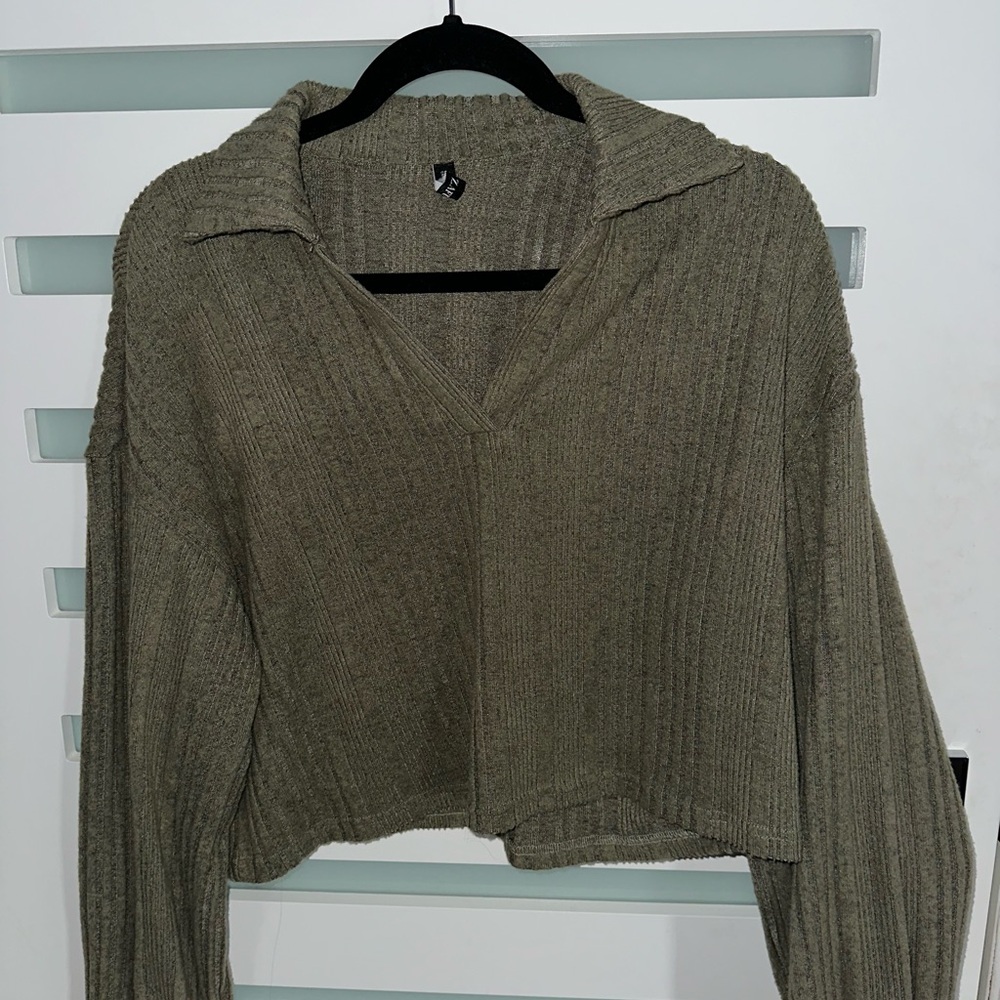 Olive Green Ribbed Knit Sweater